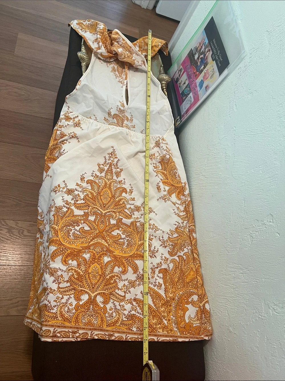 #1941* White and Mustard Paisley Halter Dress - Picture 3 of 14
